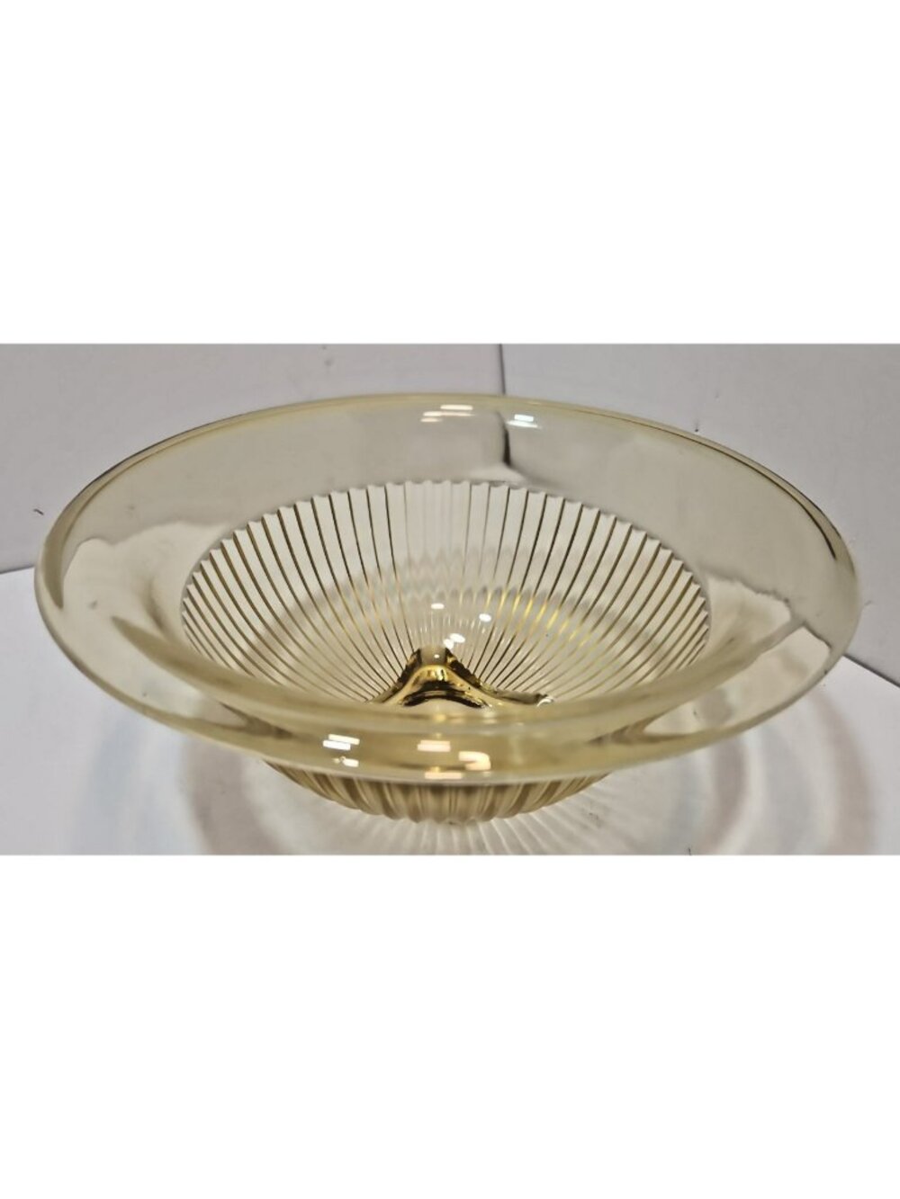 Vintage Depression Glass Bowl Yellow Ribbed Glass Bowl Square Footed Bottom